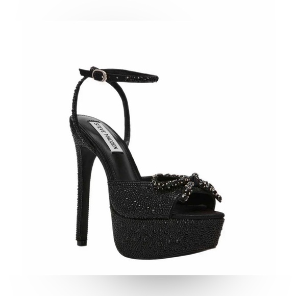 Steve Madden Shoes - Steve Madden Black Crystal Platform Ankle-Strap Sandals 7